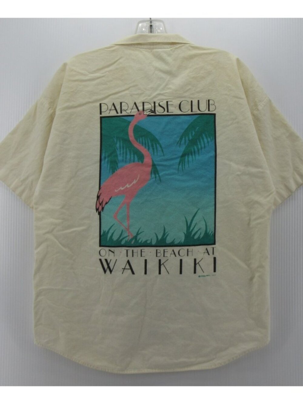 VINTAGE Crazy Shirts Hawaii Shirt Small Cream Waikiki Flamingo Camp *